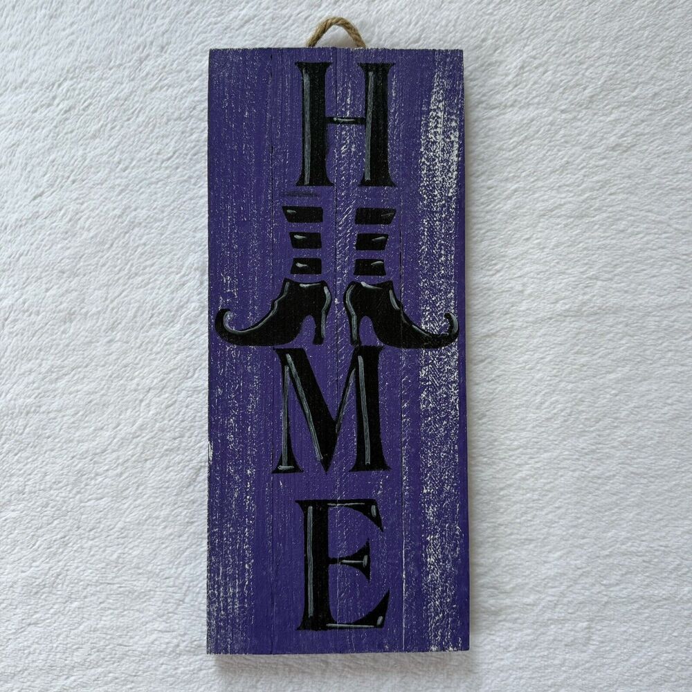Handmade Halloween Purple Home Witch Wooden Hanging Sign